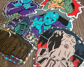Summer Slasher Sticker Bundle – 5 Pack Retro Camp Horror Vinyl Decals, Prism & Vinyl Stickers