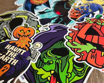 Vintage Halloween Sticker Bundle – 7 Pack Retro Spooky Vinyl Decals
