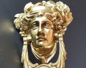 Victorian Brass Masked Face Door Knocker Weathered Reclaimed Belfast, Northern Ireland, UK FREE U.S. Shipping