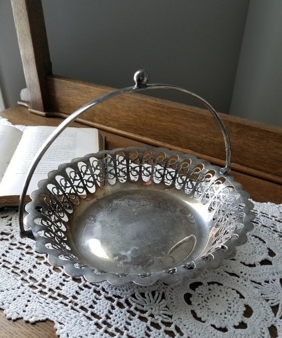 Vintage Footed Basket With Swing Handle Silver Plate Made In Etsy