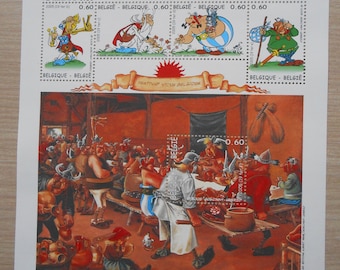 Bloc de timbres vintage Belgique Astérix et Obélix Inutilisé