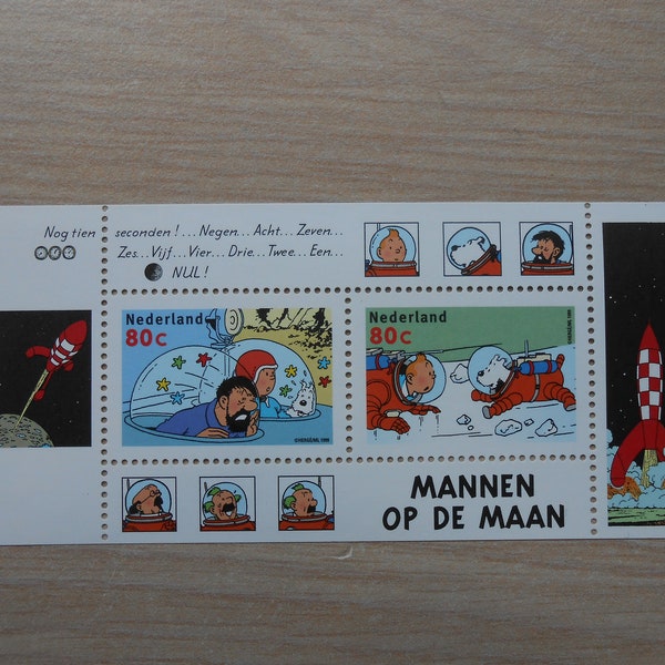 Vintage Nederlandse Postzegels Kuifje  mannen op de maan Ongebruikt