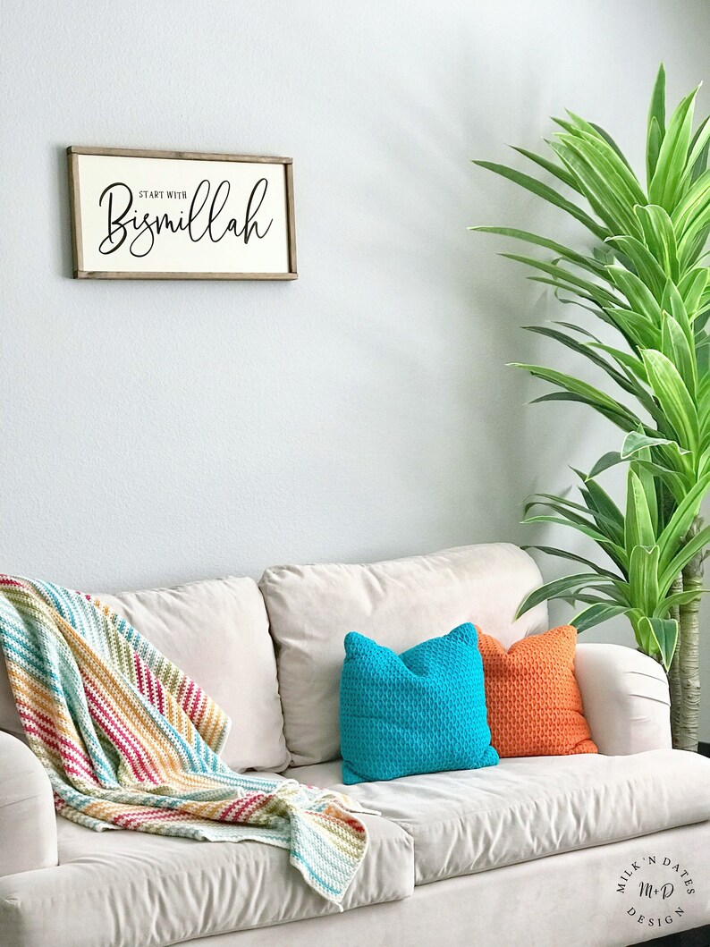 Islamic Wall Art Ramadan Eid Gifts Islamic Wood Signs Islamic Home Decor Start with Bismillah or End with Alhamdulillah 25.5 x 13.5