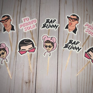 Bad Bunny Cupcake Toppers/Bad Bunny/Cupcake Toppers/Yo Perreo Sola/Bad Bunny Inspired/