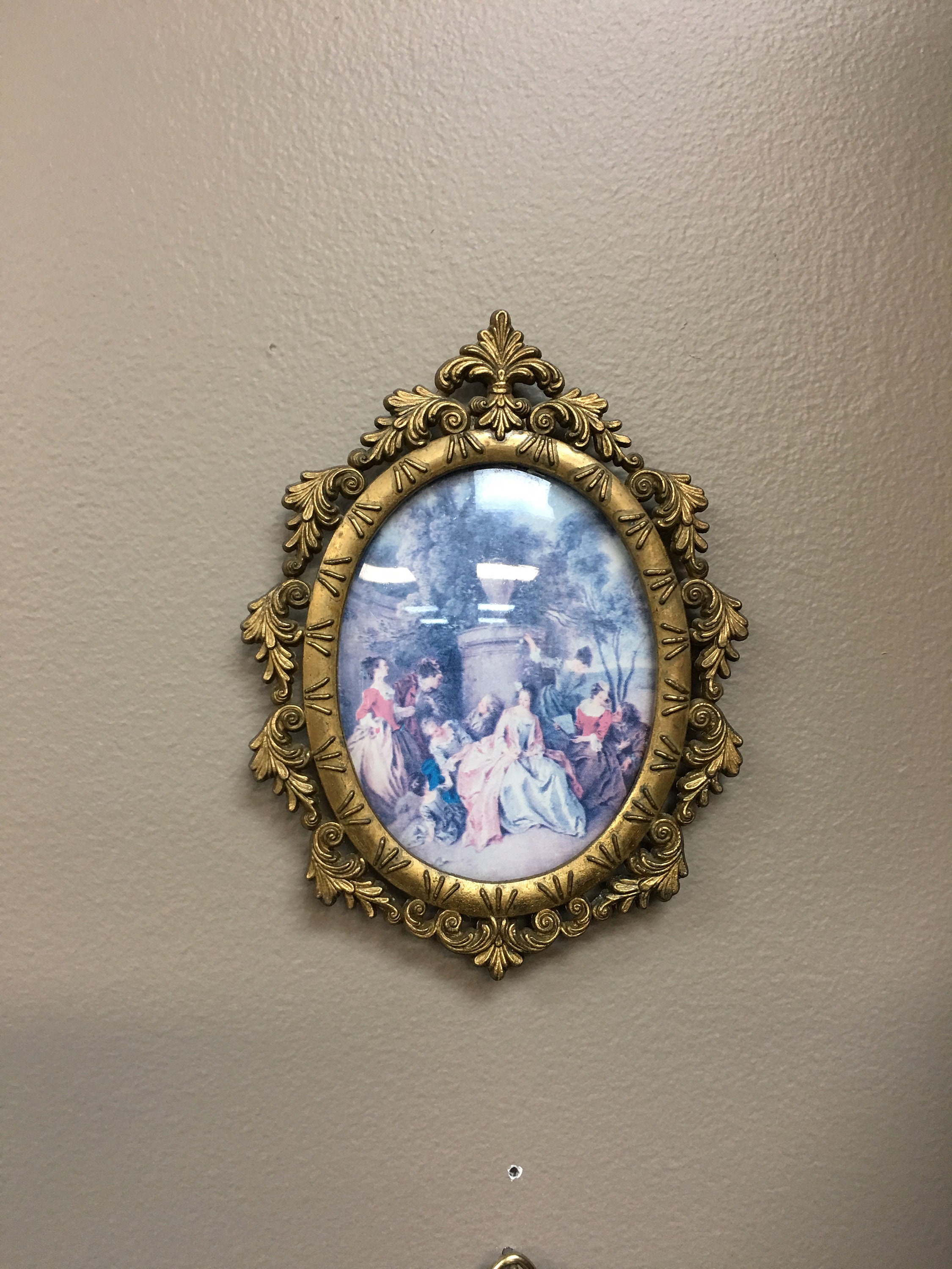 Antique pair of small bubble frame pictures brass frame Etsy