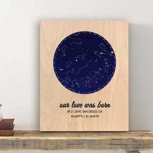 Constelación mapa de estrellas regalo de boda para pareja regalo único para hombres para él 5o regalo de aniversario de boda de madera regalo de marido regalo de esposa recién casada