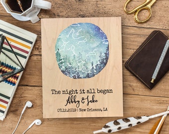 Night It All Began Long Distance Relationship Gift For Boyfriend Wood Start Map By BnR, Long Distance Boyfriend Gift Wood Anniversary Gift