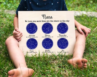 Personalized Mothers Day Gift for Grandma Gift from Grandkids Sign Custom Wood Constellation Map of Grandkids Birthdays Mom Gift Wood Sign