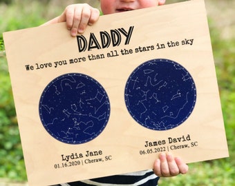 Personalized Fathers Day Gift from Daughter Gift for Dad Gift First Fathers Day Gift from Son Constellation Map Custom Star Map on Wood Gift