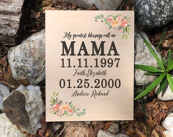 Kids Names And Birthdays Gift On Wood Personalized Mothers Day Gift For Mom From Son By BnR, Mother Day Gift Idea Gift For Mom Gift