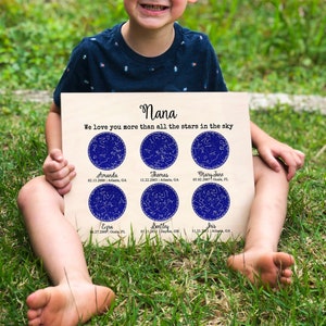 Regalo personalizado del Día de la Madre para la abuela, Regalo de nietos, Letrero de madera personalizado, Mapa de constelación de nietos, Cumpleaños, Regalo de mamá, Letrero de madera