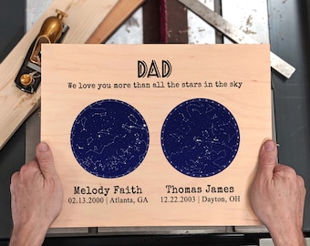 Fathers Day Gift from Daughter to Father Gift from Son Gift for Dad Gift Night Sky Print Custom Wood 2 Sky Constellation Print Star Map