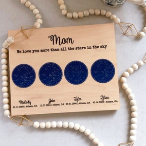 Cadeau personnalisé fête des mères pour maman, impression ciel nocturne, cadeau fête des mères de la part d'une fille, carte constellation 3, panneau en bois ciel, art constellation