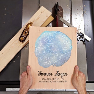 Carte du ciel, cadeau 5e anniversaire pour elle, cadeau personnalisé sur bois, cadeau d'anniversaire de naissance pour femme, art de la constellation, cadeau personnalisé pour mari