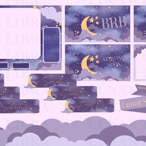 Pastel Lunar Stream Package - Twitch Overlays and Scenes - Stream Starting, Be Right Back, Thanks For Watching, Just Chatting, Gameplay