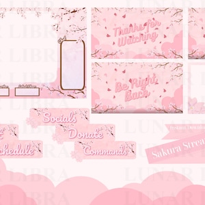 Sakura Cherry Blossom Stream Package - Twitch Overlays and Scenes - Stream Starting, Be Right Back, Thanks For Watching, Just Chatting