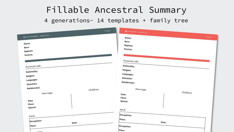Family history template easy to use clickable pdf A4 | Etsy
