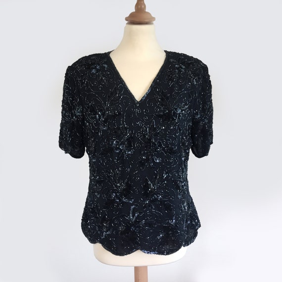 black sequin v neck top
