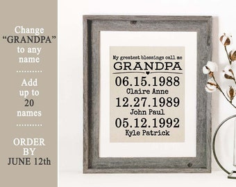 Fathers Day Gift Personalized Gift for Grandpa Gift Personalized Cotton Print Cotton Sign for Grandfather Gift for Papa Gift from Grandkids