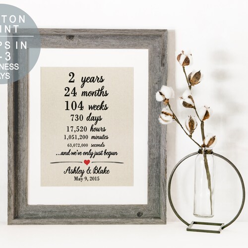 Cotton Anniversary Print 2nd Anniversary Weeks Days Hours - Etsy