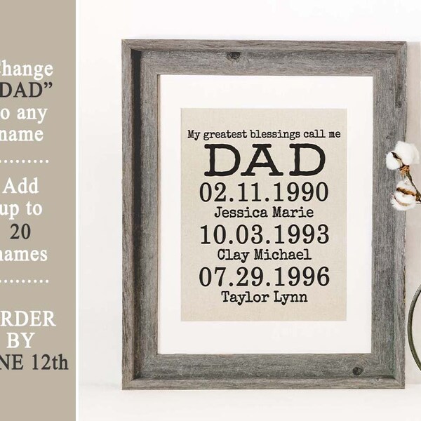 Personalized Fathers Day Gift for Dad from Daughter My Greatest Blessings Call Me Dad Child Birth Dates Important Dates Sign Gift from Son