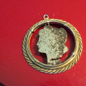 Antique Cut Morgan Liberty Silver Dollar in Vintage Gold Frame Wreath - Coin Date 1888