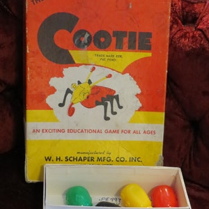 Vintage Cootie Game by Schaper Mfg circa 1949 Almost Complete! Missing Only One Yellow Eye!