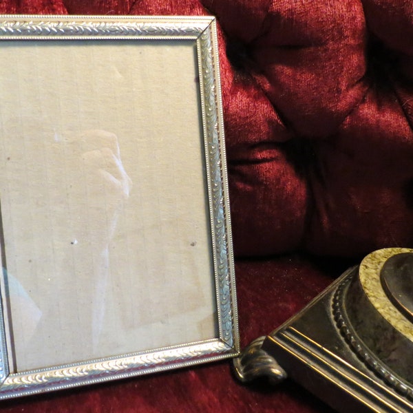 Vintage Gold Metal Photo Framing Standing Table circa 1960s Embossed + Patinaed 5" x 7"