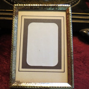 Vintage Metal Small Picture Frame circa Midcentury Patinaed Matted
