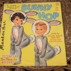Vintage Children&#39;s Record w Bunny Hop + Apple on a Stick - 1959 - Peter Pan Records