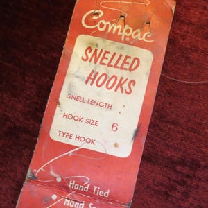 Vintage Set of Snelled Hooks Size 6 - Set of 9 Total Open New Stock circa 1960s-1970s Eagle Claw + Compac