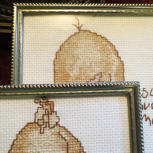 Vintage Set of Two (2) Gold Metal Frames circa 1960s w 1970s Cross Stitch Precious Moments