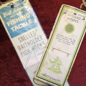 Vintage Fishing Hooks Size 2 Standard Brand Snelled Hooks (6) and Bud Adams Baitholder Steel (4) 10 total circa 1960s