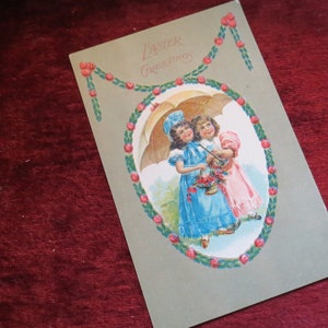 Antique Easter Greeting Postcard w Rooster Chicks Farm 1910s Written On No Postmark