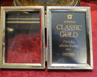 Vintage Hinged Gold Metal Picture Frame Small 2.25 x 3.25 circa 1960s by Decorel