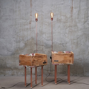 Old wood, Limited edition 2 in 1 - bedroom light + nightstand box, wood with story, handcrafted, nightstand, bedroom table, loft design