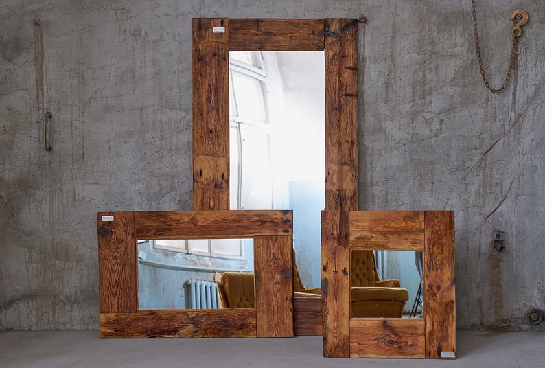 Limited Edition Handcrafted Wall Mirror Oldwood Upcycling Reclaimed Wood Modern Furniture Bedroom Wooden
