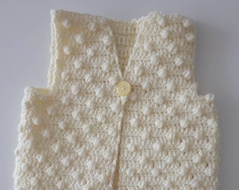 Handmade Baby Vest Crochet Baby Wool Gilet Merino Wool Baby Cardigan Custom Baby Gift 0-3 years