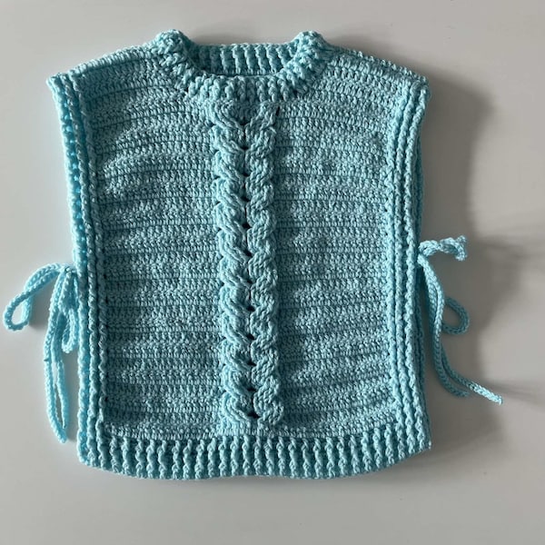 Sleeveless jumper with baby and child ties, in merino, all sizes from 1 to 6 years old, color of your choice, handmade to order crochet