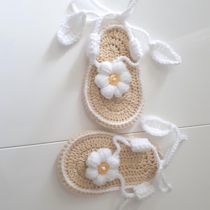 Organic cotton crochet baby girl sandals, 0-18 months, one or two colors to choose from