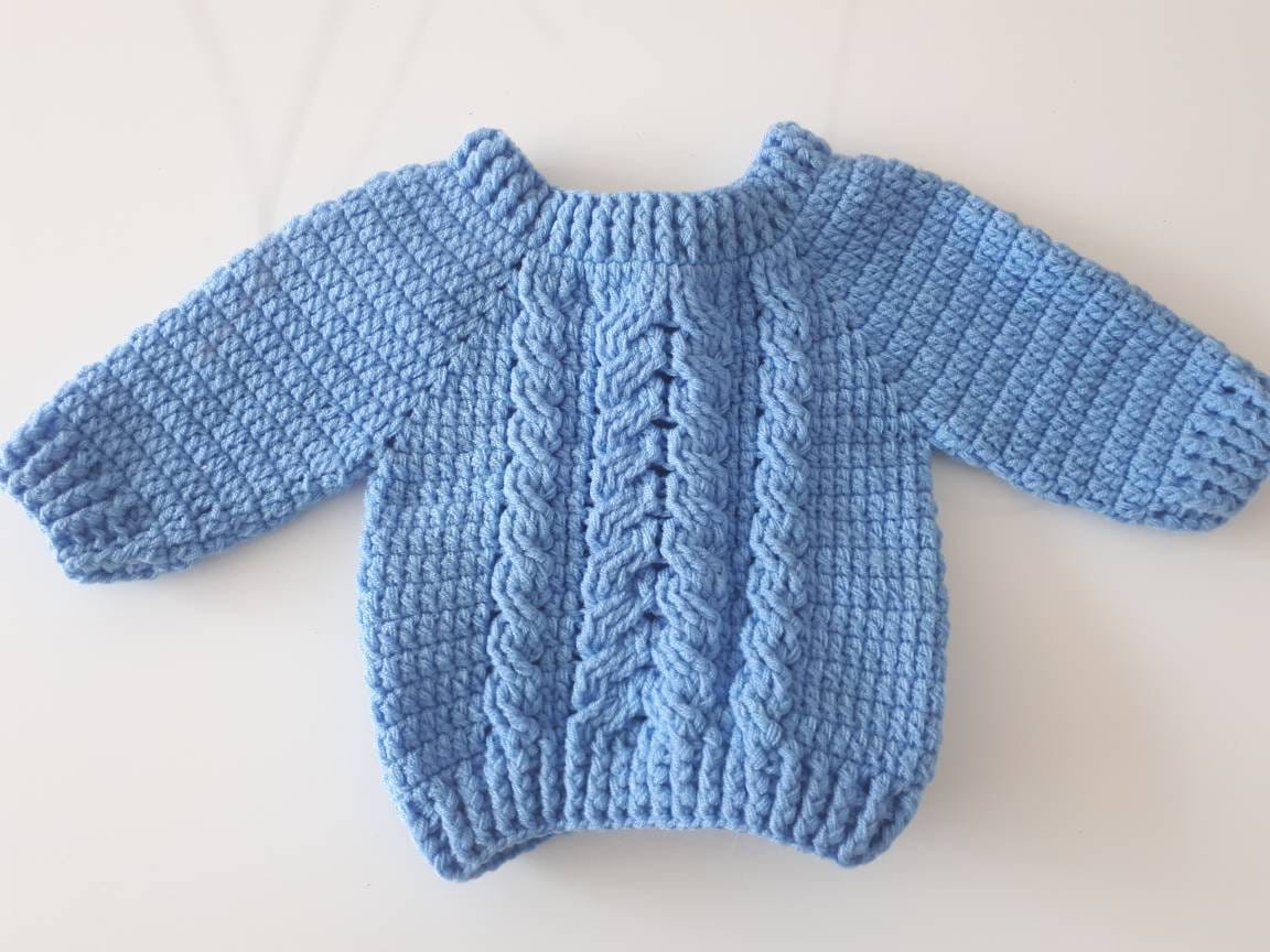 Handmade crochet baby sweater in merino wool, 0-36 months, color of your choice