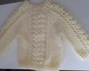 pull torsades bébé et enfant, en merino, toutes tailles de la naissance à 6 ans, couleur au choix, fait main sur commande