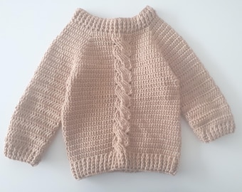 Custom Cable Knit Baby & Child Sweater – Hand-Crocheted in Your Choice of Size and Color