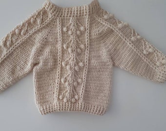 Pull cerise bébé et enfant, en merino, toutes tailles  de la naissance à 6 ans, couleur au choix, fait main sur commande