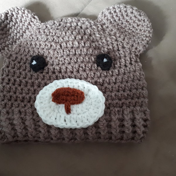 Bonnet ourson bébé et enfant, en merino, toutes tailles de la naissance à 10 ans, couleur au choix, fait main sur commande