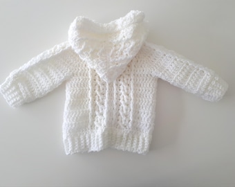 Handmade Crochet Baby Hooded Cardigan – Customizable in Sizes & Colors