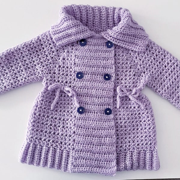 Magnifique manteau mindy pour fille, toutes tailles de 1 à 6 ans, couleur au choix, fait main sur commande au crochet