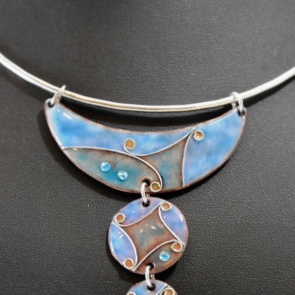 Collier en émaux cloisonné ras du cou couleur turquoise