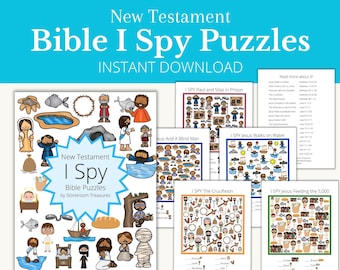 Printable I Spy Seek and Find Bible Puzzle Book: New Testament