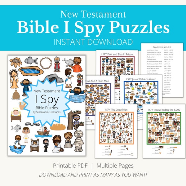 Printable I Spy Seek and Find Bible Puzzle Book: New Testament